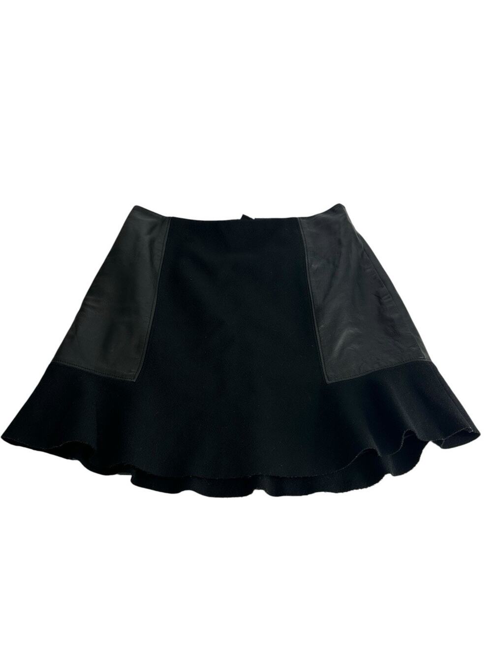 Madewell Women’s Size 00 Black Leather Panel Flare Mini Skirt Wool Blend
